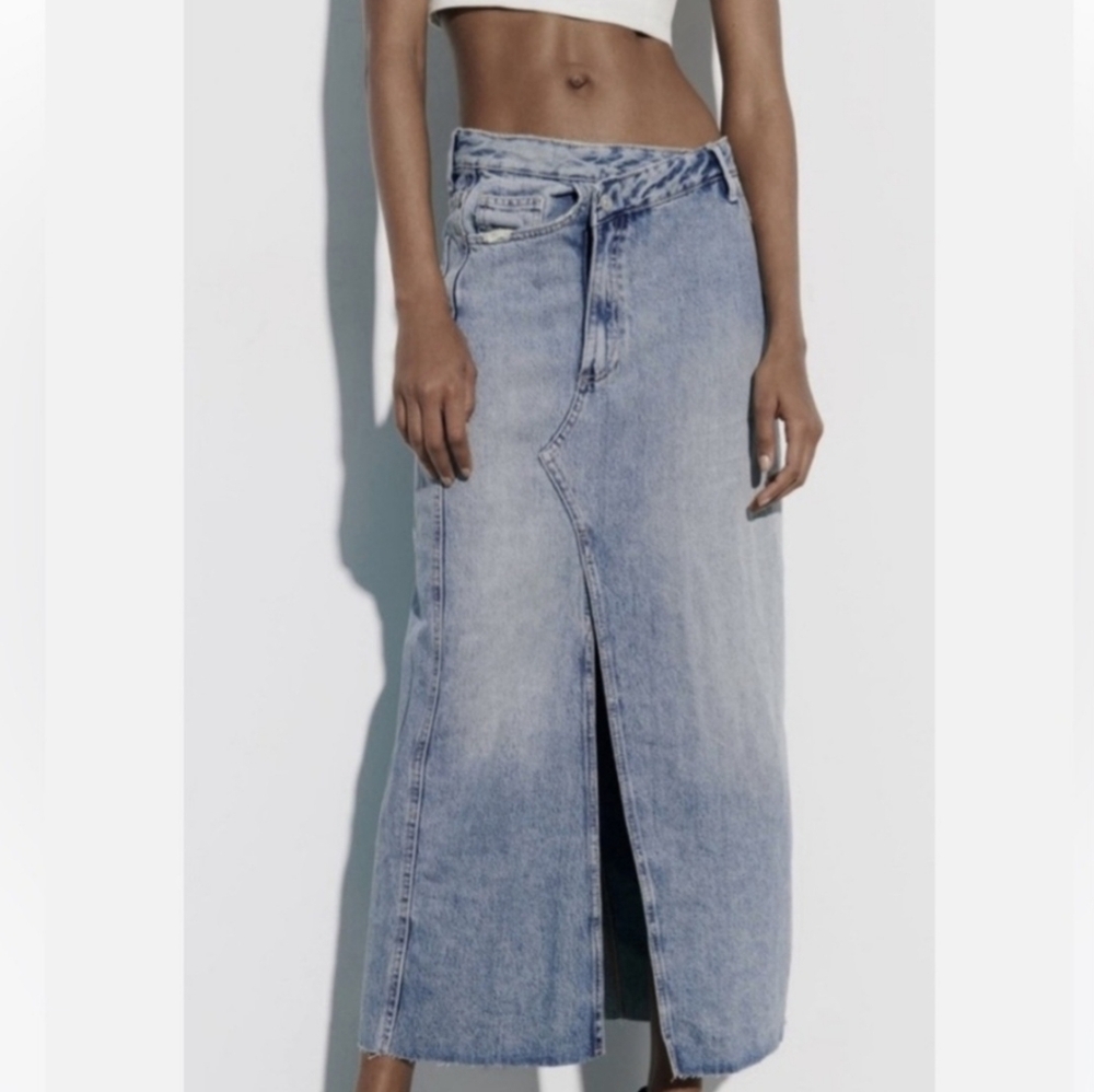 ZARA TRF Crossover Long Denim Skirt Blue XS